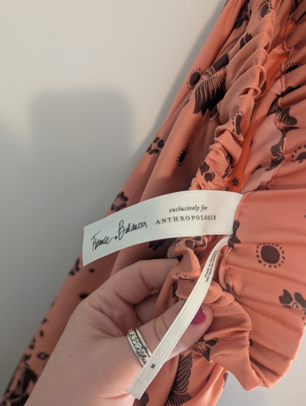 Anthropologie Florence Balducci Floral Coral Briwn Flowy Satin Maxi Skirt - Picture 5 of 7